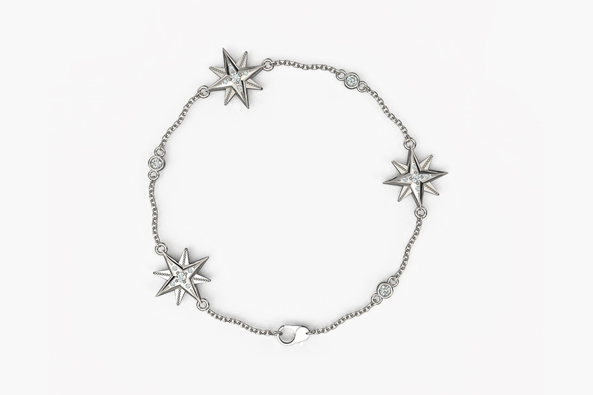 Christmas 9ct White Gold Star Bracelet