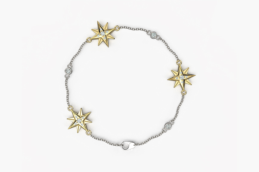Christmas 9ct White & Yellow Gold Star Bracelet